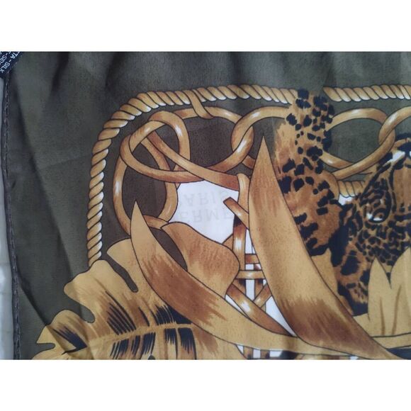 VTG Hermes Paris Olive Green Tiger Print 100% Seta-Silk Scarf 34" Head Cover - Picture 5 of 9